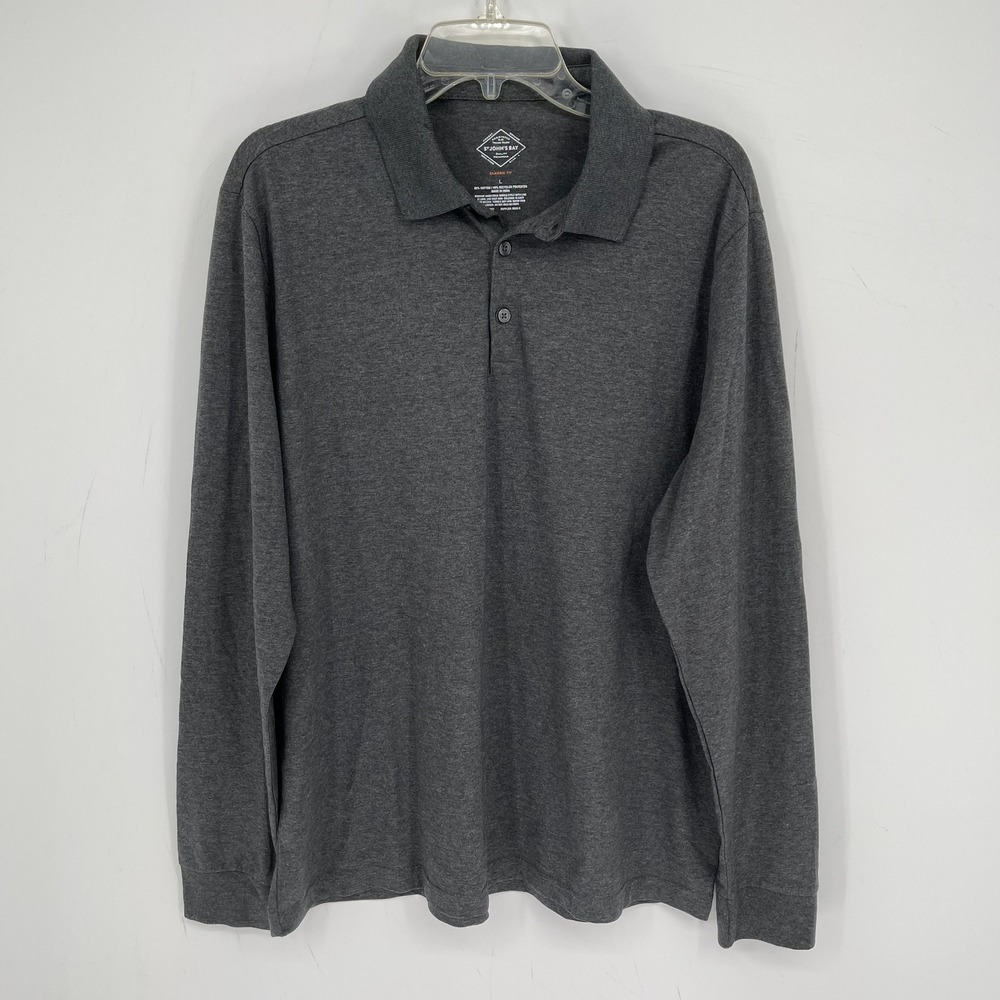 St. John's Bay Men's Gray Collared Long Sleeve Classic Fit Polo Shirt Size L